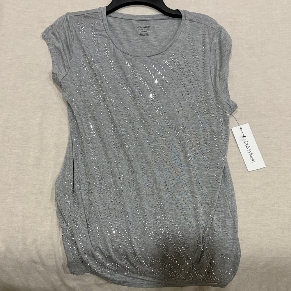 Calvin Klein Silver Sparkle Short Sleeve Top